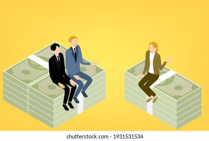 Illustration of three men and women talking about money, isometric