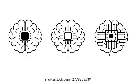 Illustration of three microchips with varying designs and sizes, representing different types of computer processors and integrated circuits.