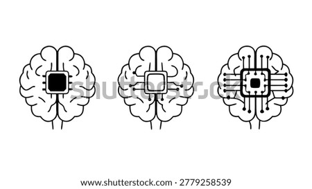 Illustration of three microchips with varying designs and sizes, representing different types of computer processors and integrated circuits.