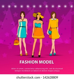 Illustration of three models on the Summer Fashion Show. Vector EPS10