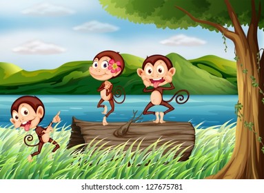 Illustration of three monkeys having fun