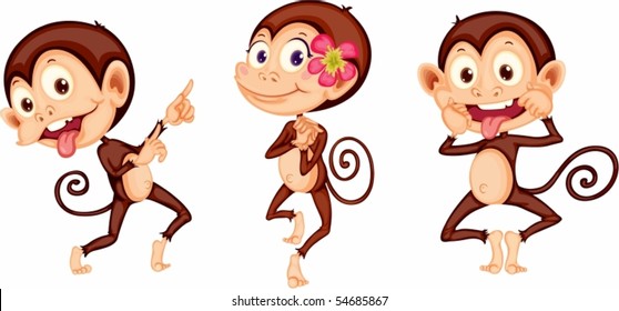 Illustration of three monkeys on white background