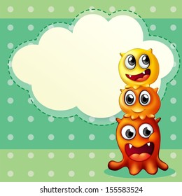 Illustration der drei Monster, die vor einer leeren Cloud-Vorlage spielen