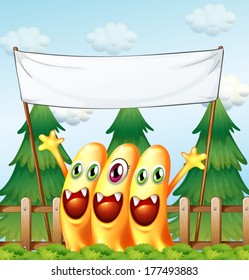 Illustration of the three monsters under the empty banner