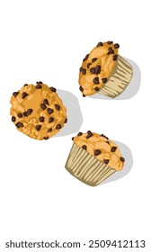 Illustration of three muffins on a white background