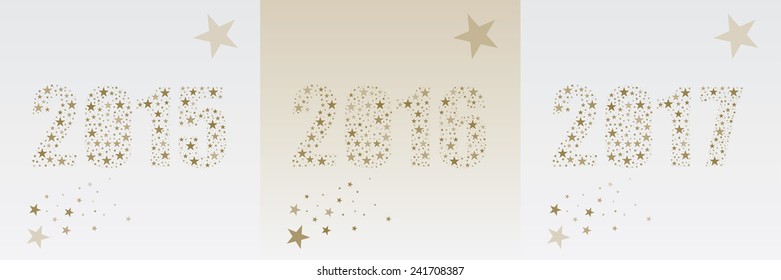 Illustration of three new year numbers, 2015, 2016 and 2017 with stars .