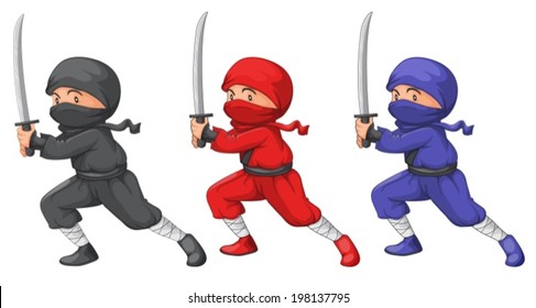Ilustración de los tres ninjas sobre fondo blanco