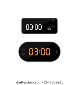 ilustração de símbolo e sinal de ícone de relógio digital às três horas. ícone colorido para design de site