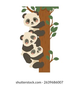 Illustration of Three Pandas Climbing a Tree cartoon