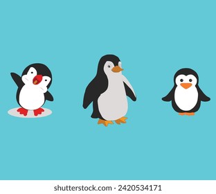 Illustration of three penguins. Fauna Arctic Wild Animal Illustration isolated