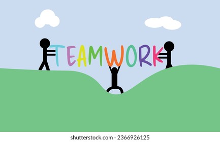 Ilustración de tres personas representando trabajo en equipo 