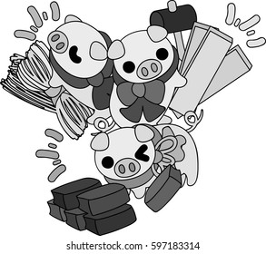 The illustration of three pigs 