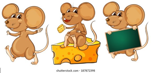 Illustration of the three playful mice on a white background