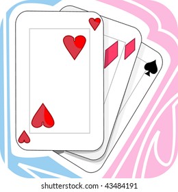 Illustration of three playing cards	