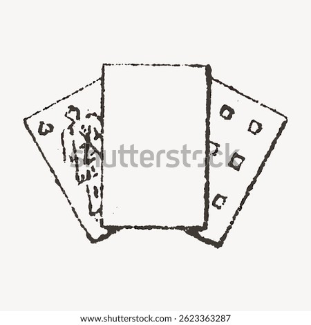 Illustration of three playing cards, including a face card and a diamond card. Simple, sketchy style playing cards on a plain background. Vintage illustration vector.