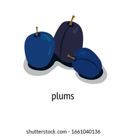 illustration with three plums on a white background