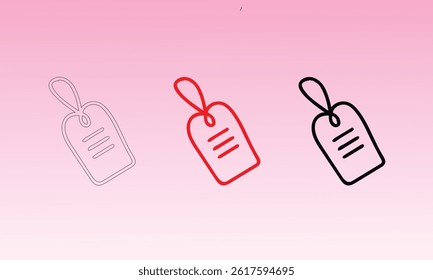 Illustration of three price tag icons in minimalistic black, white, and red designs over a pink gradient backdrop, symbolizing retail, sales, or pricing concepts.