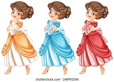 Illustration of three princesses in a dress