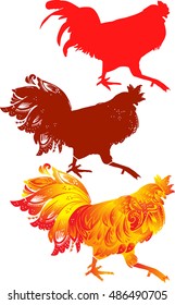illustration with three red flame roosters as animal symbol of Chinese New year 2017 isolated on white background