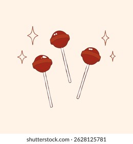 illustration of three red lollipops, candies 