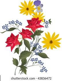 illustration with three red rose bouquet