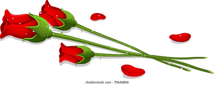 Illustration of Three Red Roses With Some Petals Around