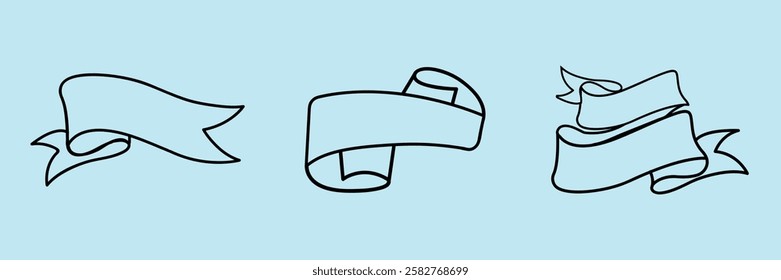 Illustration of three ribbon banners. Simple ribbon designs. Decorative ribbon banners on a light blue background. Perfect for banners and design elements. Ribbon banner vector set.