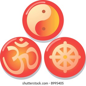 Illustration of three round with symbols	
