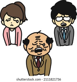 Illustration of three sad office workers. They are crying.
