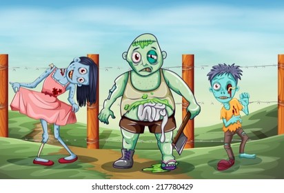 Illustration of the three scary zombies