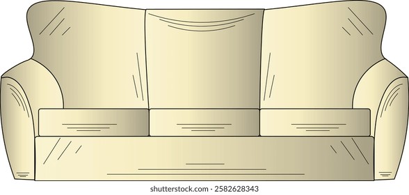 An illustration of three seat type of comfortable, long sofas.