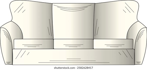 An illustration of three seat type of comfortable, long sofas.