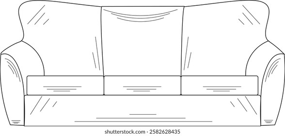 An illustration of three seat type of comfortable, long sofas.