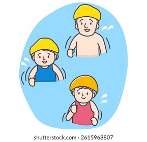 Illustration of three seniors walking in water.