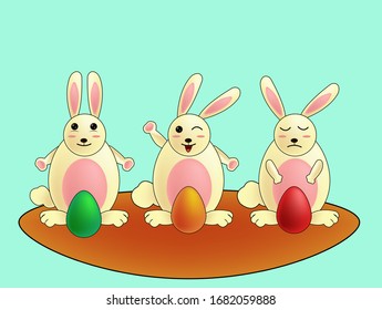 illustration three sets of cute bunny bring to eggs easter with an isolated smile