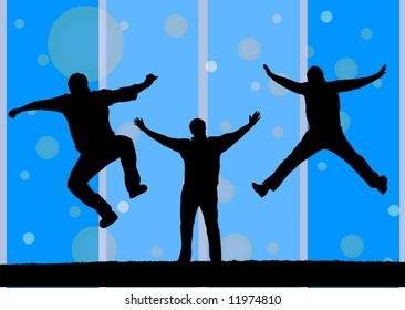 illustration of three silhouette jumping