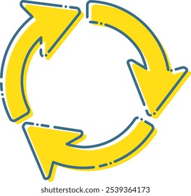 Illustration of three simple yellow arrows rotating