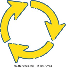 Illustration of three simple yellow arrows rotating