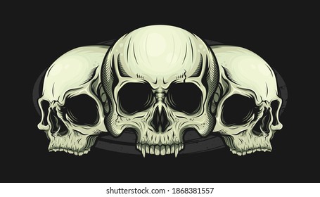 Illustration of three skull head detailed vector design