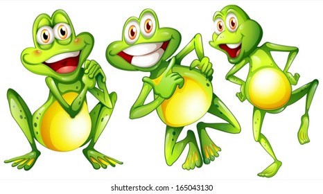 Illustration of the three smiling frogs on a white background