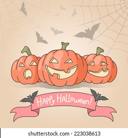 Illustration of three smiling halloween pumpkins
