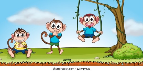 Ilustración de tres monos sonrientes