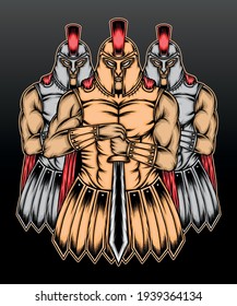 Illustration of three spartan warriors. Premium vector