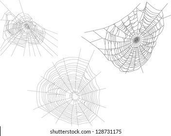 illustration with three spider webs isolated on white background