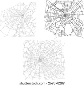 illustration with three spider webs isolated on white background