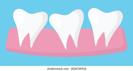  Illustration of three teeth. Three jagged teeth. The concept of uneven teeth.