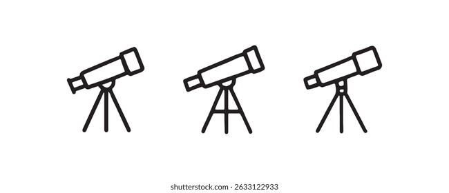 Illustration of three telescopes on tripods in minimalist style.