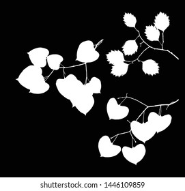 illustration with three tree branches isolated on black background