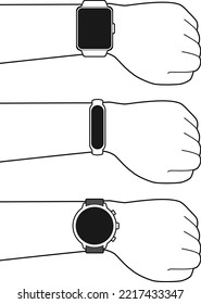 Ilustración de tres tipos de relojes inteligentes