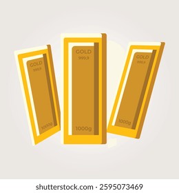 Illustration of three upright gold bullion bars, symbolizing financial investment, wealth storage, asset management, and global economic stability.